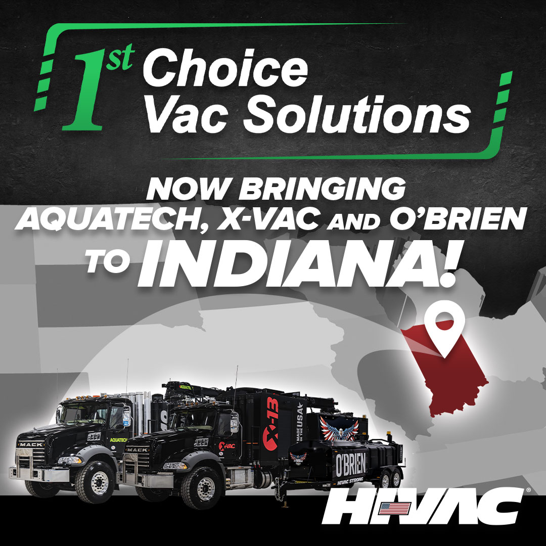 1st Choice Vac Solutions announcement graphic: bringing Aquatech, X-Vac and O'Brien equipment to Indiana
