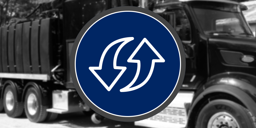 Pre-owned sales icon over a blurred vacuum truck background
