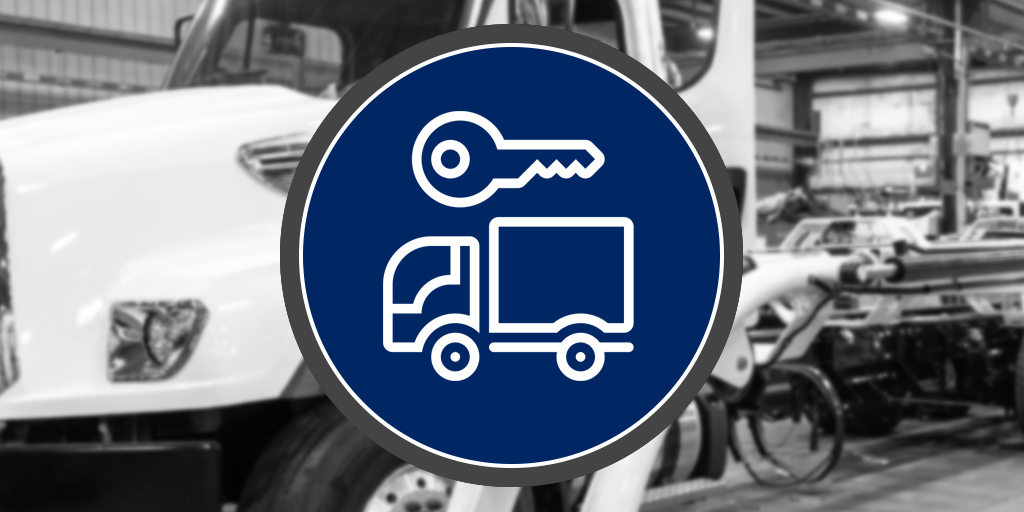 Rentals icon over a blurred vacuum truck background