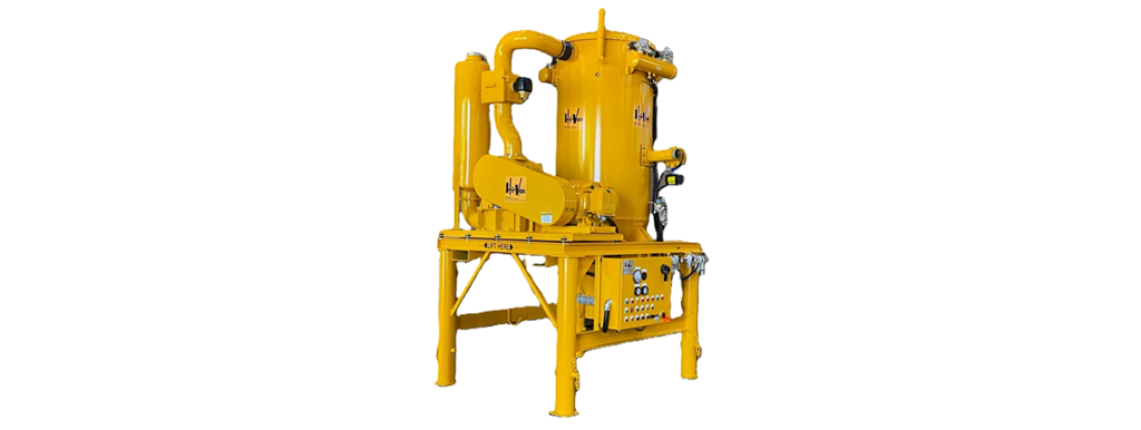 Yellow industrial vacuum pump unit isolated on a black background